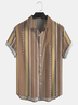 Cotton and linen style American casual basic all-match geometric striped linen shirt