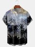 Holiday Style Hawaii Series Gradient Landscape Plant Coconut Tree Element Pattern Lapel Short-Sleeved Chest Pocket Shirt Printed Top