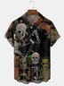 Mens Halloween Skull Print Front Buttons Soft Breathable Chest Pocket Casual Hawaiian Shirts
