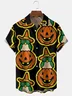 Mens Funky Halloween Pumpkin Print Front Buttons Soft Breathable Chest Pocket Casual Hawaiian Shirts