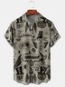 Casual Style Festival Series Halloween Retro Skull Owl Element Pattern Lapel Short-Sleeved Shirt Print Top