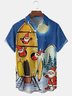 Mens Christmas Santa in Spaceship Print Front Buttons Soft Breathable Chest Pocket Casual Hawaiian Shirts