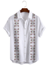 Cotton Linen Style Geometric Print Men's Cotton Linen Short Sleeve Shirt