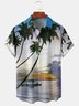 Men Casual Summer Coconut Tree Polyester Micro-Elasticity Regular Fit Regular Shirt Collar Regular Size shirts