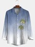 Men's Gradient Coconut Tree Print Casual Breathable Hawaiian Long Sleeve Shirt