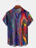 Mens Casual Gradient Print Front Button Short Sleeve Shirt Chest Pocket Casual Top