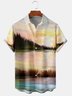 Men's Casual Painting Landscape Front Button Soft Breathable Chest Pocket Casual Hawaiian Shirt