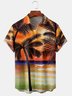Men's Casual Landscape Botanical Print Front Button Soft Breathable Chest Pocket Casual Hawaiian Shirt
