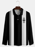 Casual Art Collection Geometric Stripes Color Blocking Lapel Button Long Sleeve Print Polo Shirt