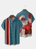 Men's Back Christmas Print Casual Breathable Pocket Bowling Short Sleeve Shirt