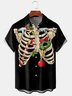 Men's Christmas Personality Skeleton Print Casual Breathable Hawaiian Short Sleeve Shirt