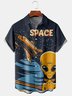 Space Alien Breast Pocket Short Sleeve Shirt Tech Lapel Print Top