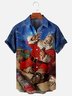 Mens Christmas Santa Print Front Buttons Soft Breathable Loose Lapel Chest Pocket Casual Hawaiian Shirt