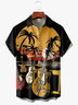 Men's Coconut Tree Guitar Print Fashion Hawaiian Lapel Short Sleeve Shirt