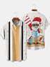 Back Print Contrast Stripe Chest Pocket Short Sleeve Shirt Christmas Collection Lapel Top