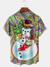 Hippie Christmas Snowman Chest Pocket Short Sleeve Shirt