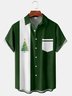 Christmas Tree Chest Pocket Short Sleeve Bowling Shirt