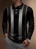 Black Gold Gradient Striped Buttons Long Sleeve Polo