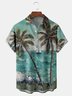 Oil Painting Coconut Tree Chest Pocket Short Sleeve Hawaiian Shirt