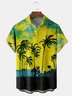 Art Painting Coconut Tree Chest Pocket Short Sleeve Hawaiian Shirt