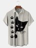 Animal Cat Chest Pocket Short Sleeve Shirt