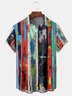 Striped Oil Painting Chest Pocket Short Sleeve Casual Shirt