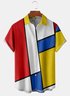 Mondrian Style Chest Pocket Short Sleeve Casual Shirt