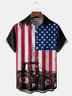 American Flag Vintage Car Chest Pocket Short Sleeve Casual Shirt