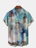 Watercolor Lighthouse Chest Pocket Short Sleeve Hawaiian Shirt
