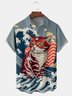 Ukiyo-e Cat Chest Pocket Short Sleeves Casual Shirt