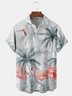 Flamingo Coconut Tree Chest Pocket Short Sleeve Hawaiian Shirt
