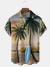 Palm Tree Painting Chest Pocket Short Sleeve Hawaiian Shirt