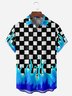 Checkerboard Flame Chest Pocket Short Sleeve Casual Shirt