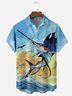 Marlin Fish Chest Pocket Short Sleeve Hawaiian Shirt