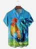Rooster Painting Chest Pocket Short Sleeve Casual Shirt