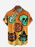 Pumpkin Skull Chest Pocket Short Sleeve Casual Shirt