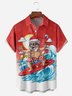 Christmas Santa Surfing Chest Pocket Short Sleeve Shirt