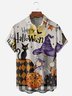 Halloween Cat Pumpkin Gnomes Chest Pocket Short Sleeve Shirt