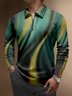 Gradient Color Abstract Geometric Zip Long Sleeve Casual Polo Shirt