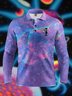 Gradient Cosmos Alien Button Long Sleeve Casual Polo Shirt