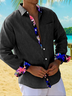 Cotton Plain Stitching Contrast Color Floral Hawaiian Shirt
